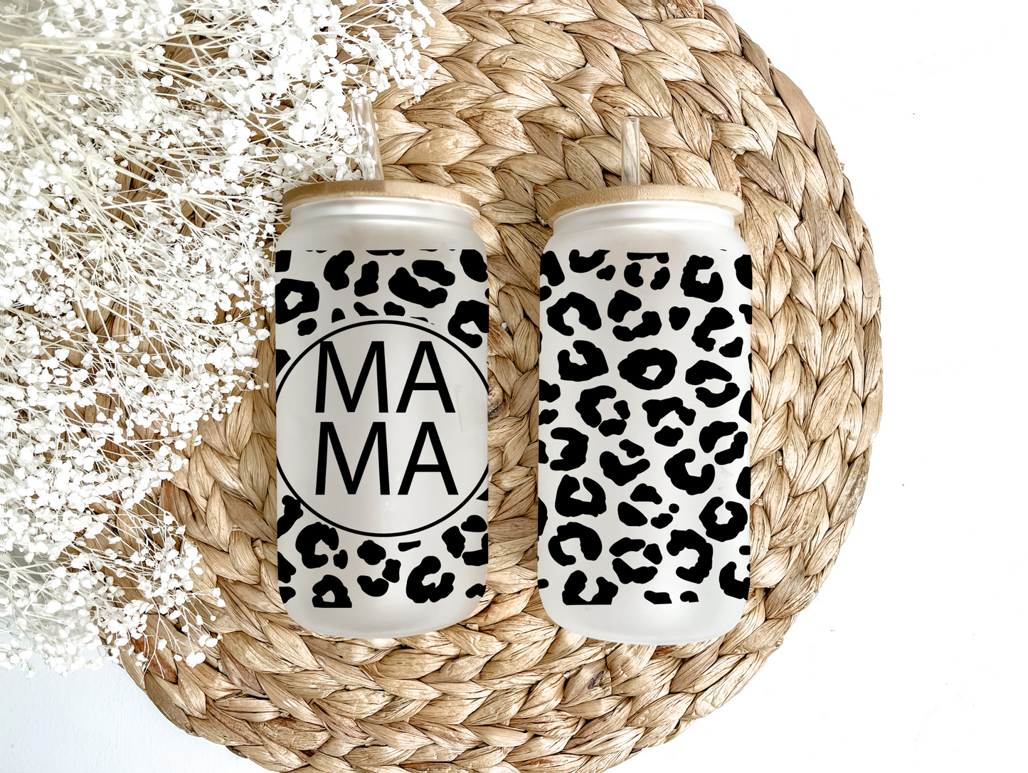 "Leopard Print Mama" Glass Can Tumbler