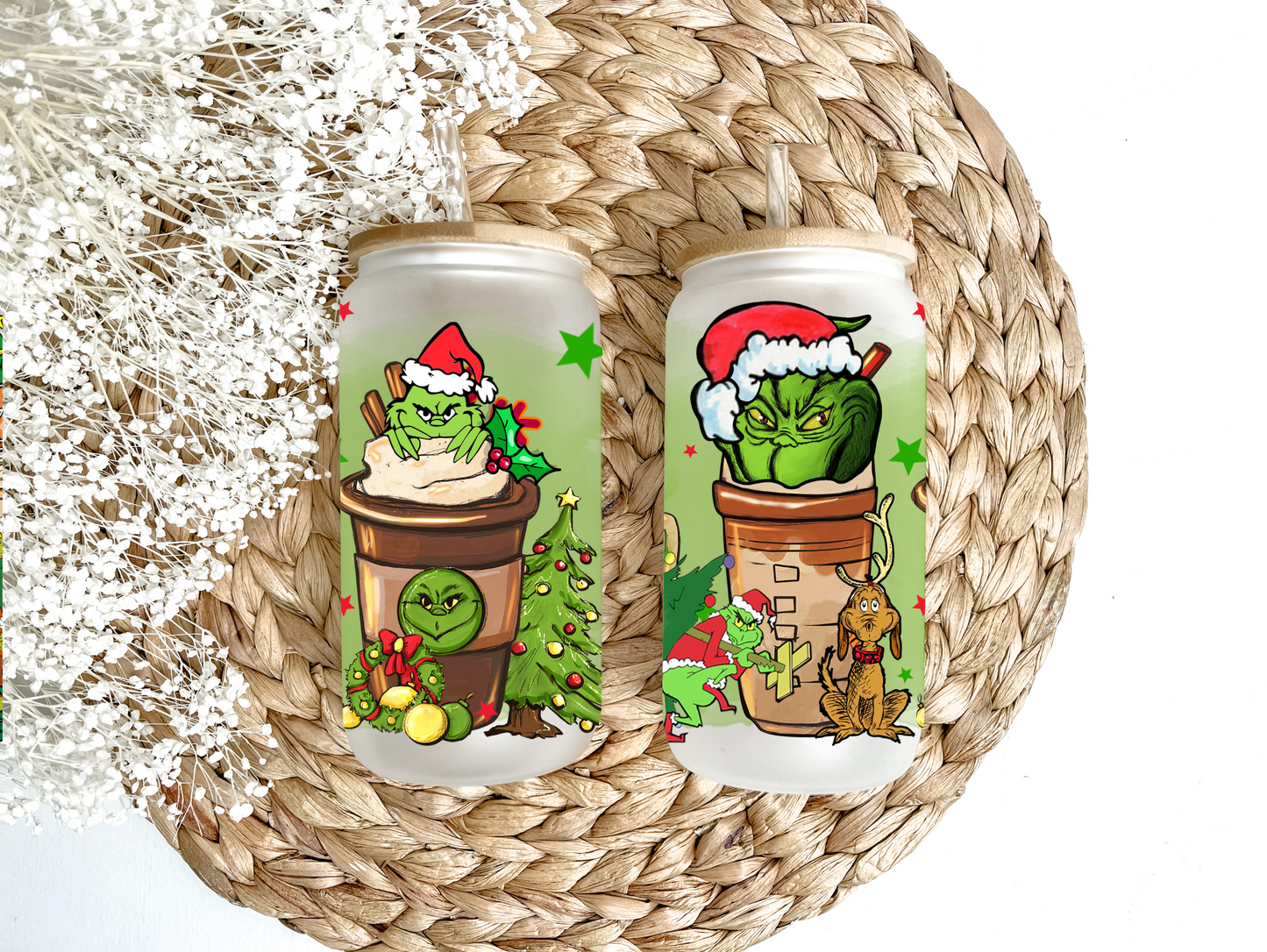 "Grinchy Before Coffee" Glass Can Tumbler