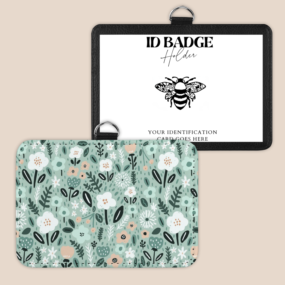 Minty Flower Fields Badge Holder