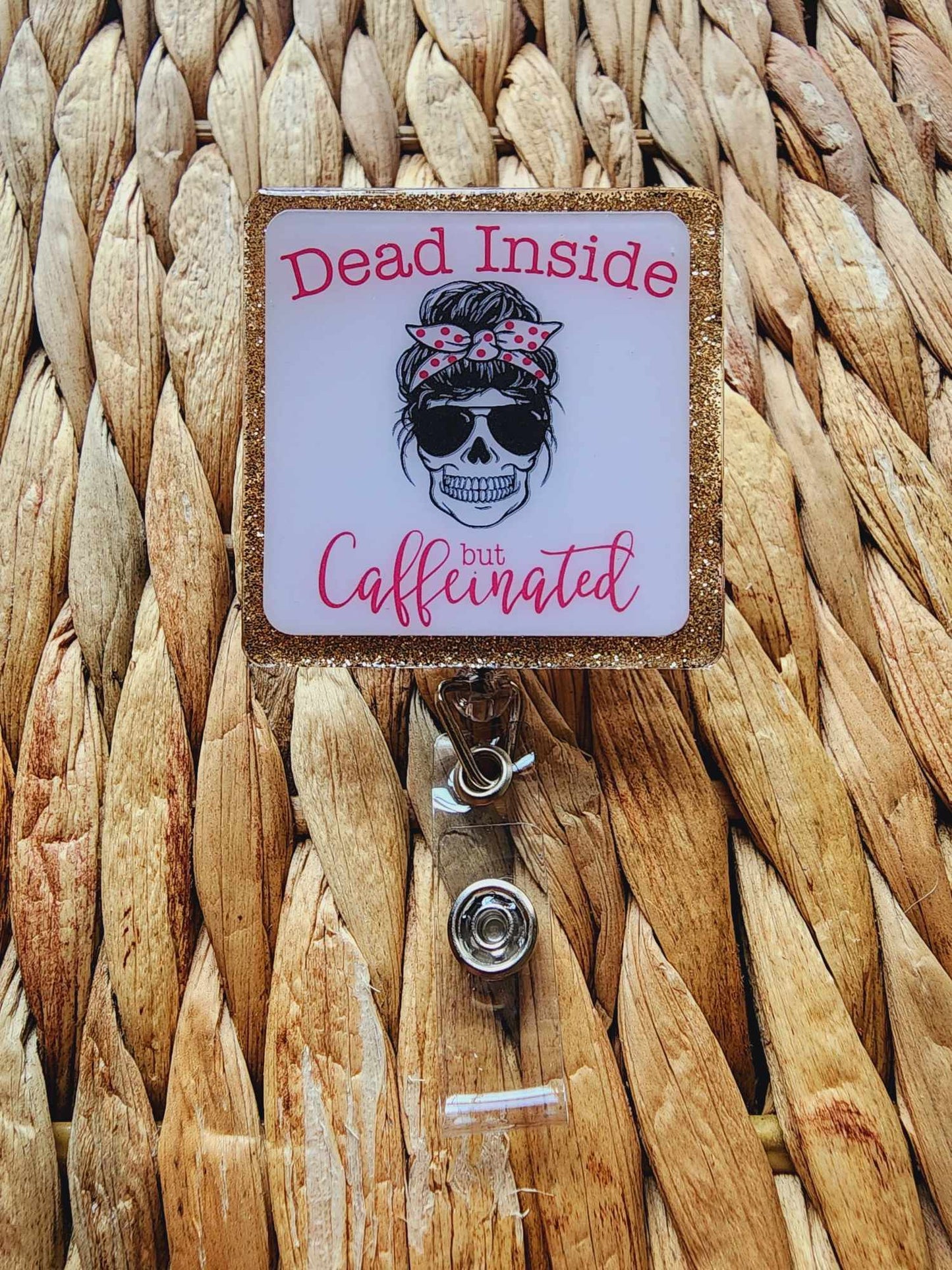 Pink Caffeinated Skull Badge Reel