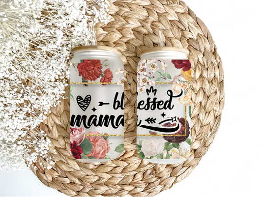 Blessed Mama Maroon Glass Can Tumbler