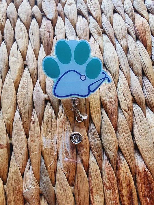 Stethoscope Paw Print (Blues) Badge Reel