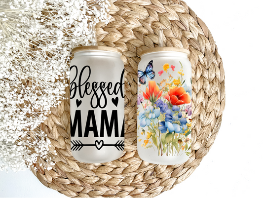 Blessed Mama Garden Glass Can Tumbler