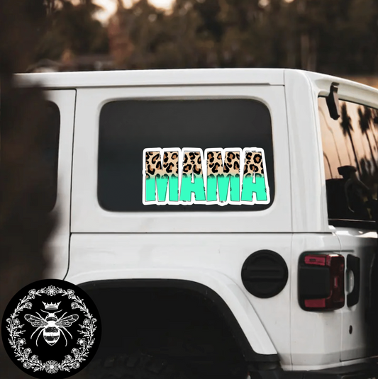 "Teal Leopard Mama" Decal