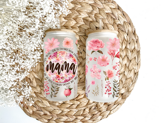 Pink Rose Mama Glass Can Tumbler