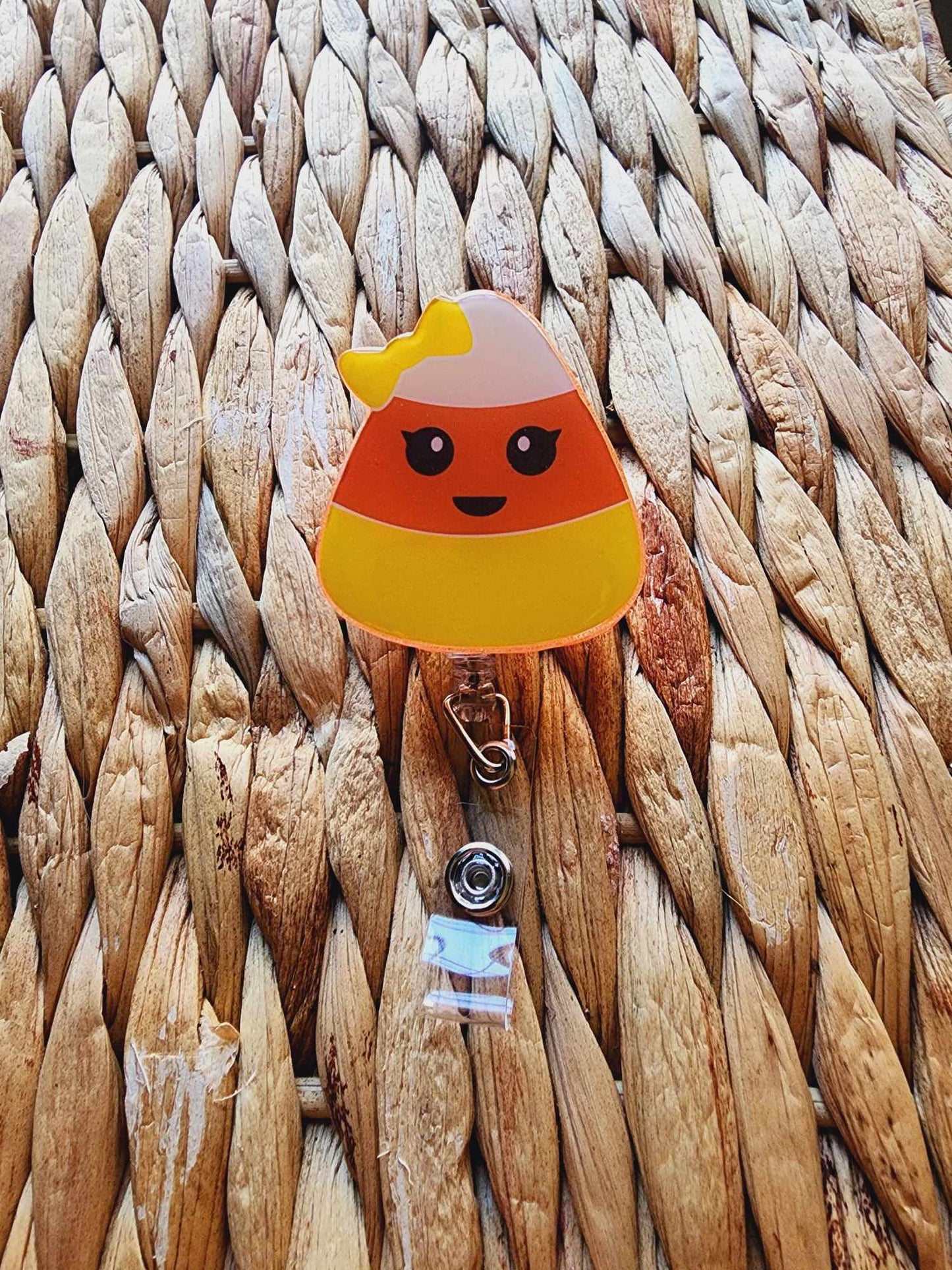 Candy Corn With Bow Badge Reel