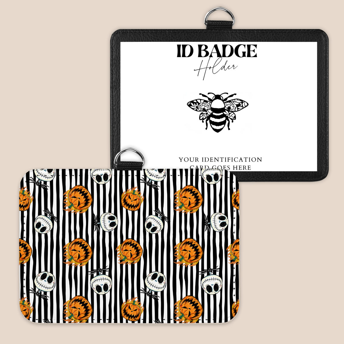 Haunted Halloween Stripes Badge Holder