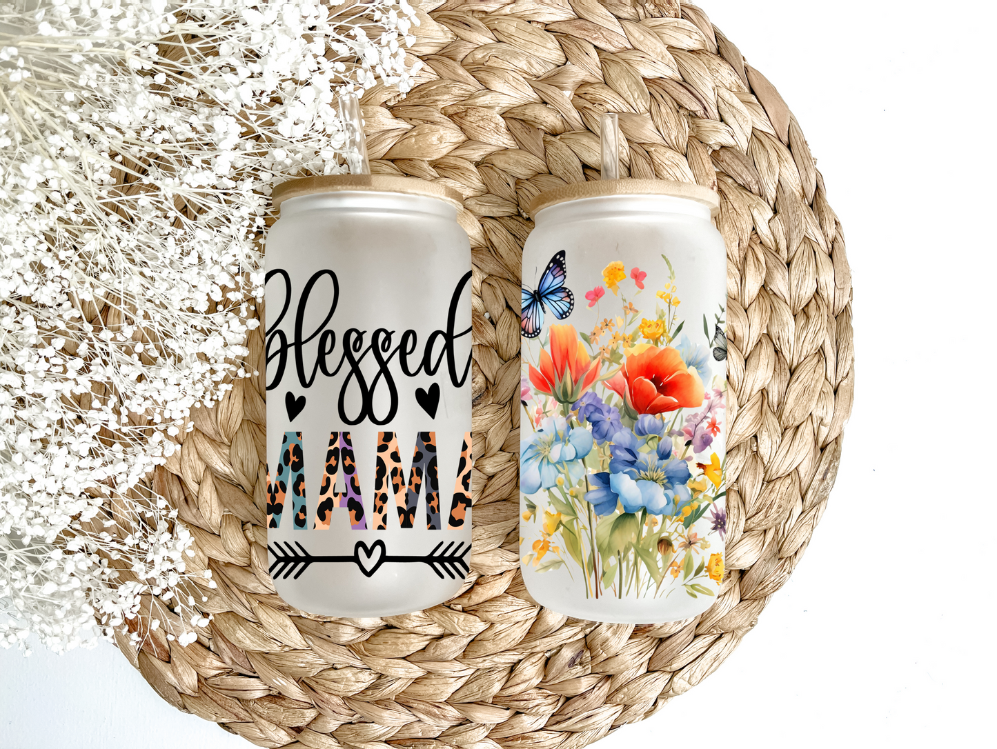 Blessed Mama Cheetah & Flowers Glass Can Tumbler