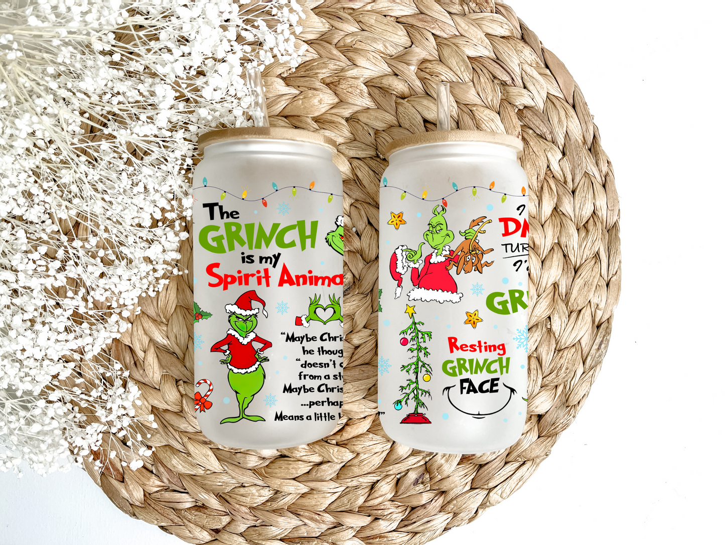 Resting Grinch Face Glass Can Tumbler