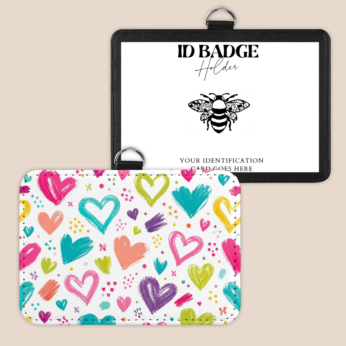 Doodle Hearts Badge Holder
