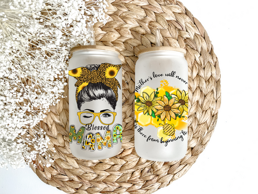 Sunflower Mama Glass Can Tumbler