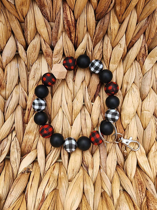 Buffalo Plaid Mix Silicone Bead Wristlet