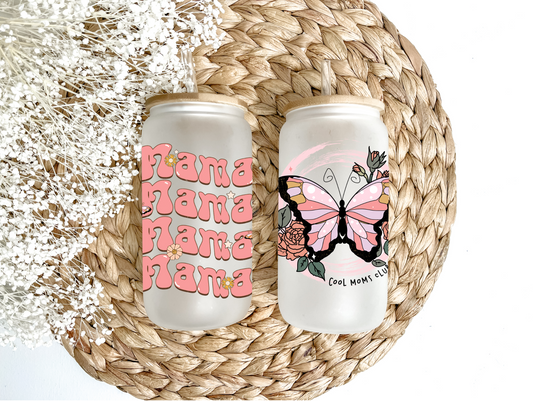 Mama Butterfly Glass Can Tumbler