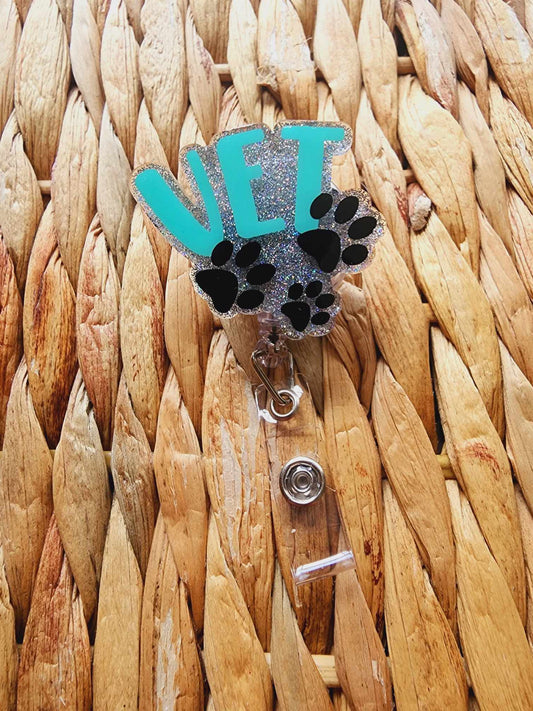 Vet Paw Print (Aqua Blue) Badge Reel