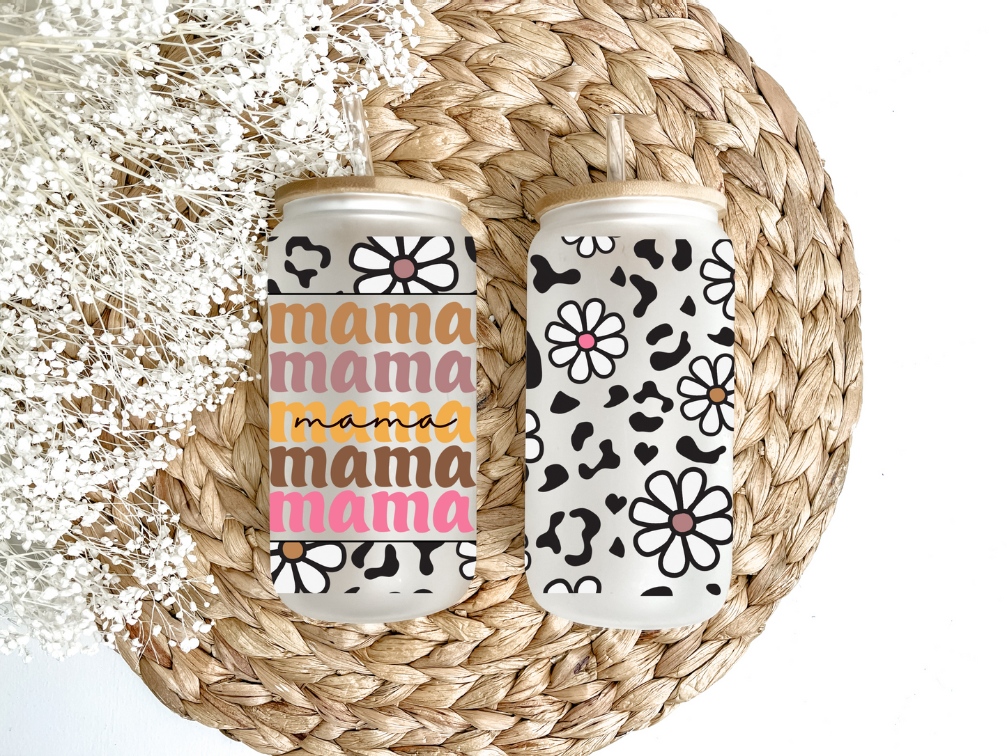 Leopard & Daisy Mama Glass Can Tumbler