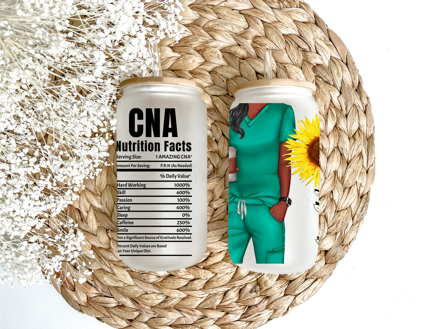 CNA Sunflower Nutritional Facts Glass Can Tumbler