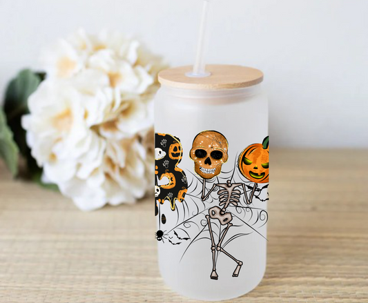 Boo Skeleton Glass Can Tumbler