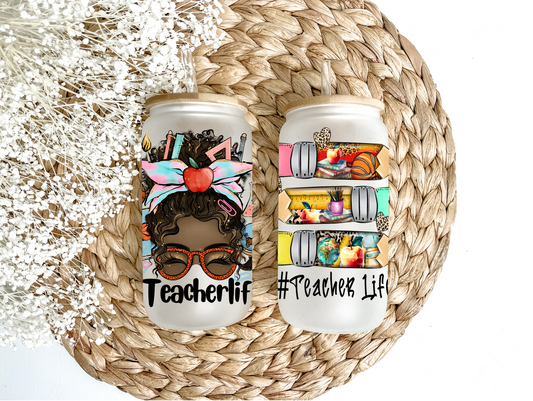 Printed Pencil Teacher Life Glass Can Tumbler