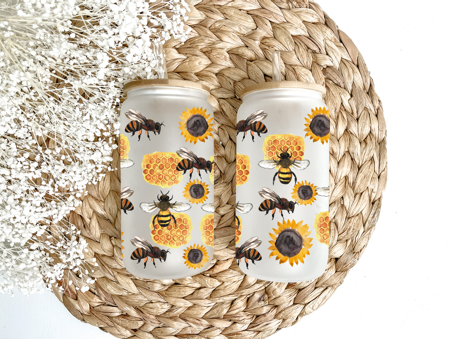 Bees And Sunflowers Glass Can Tumbler