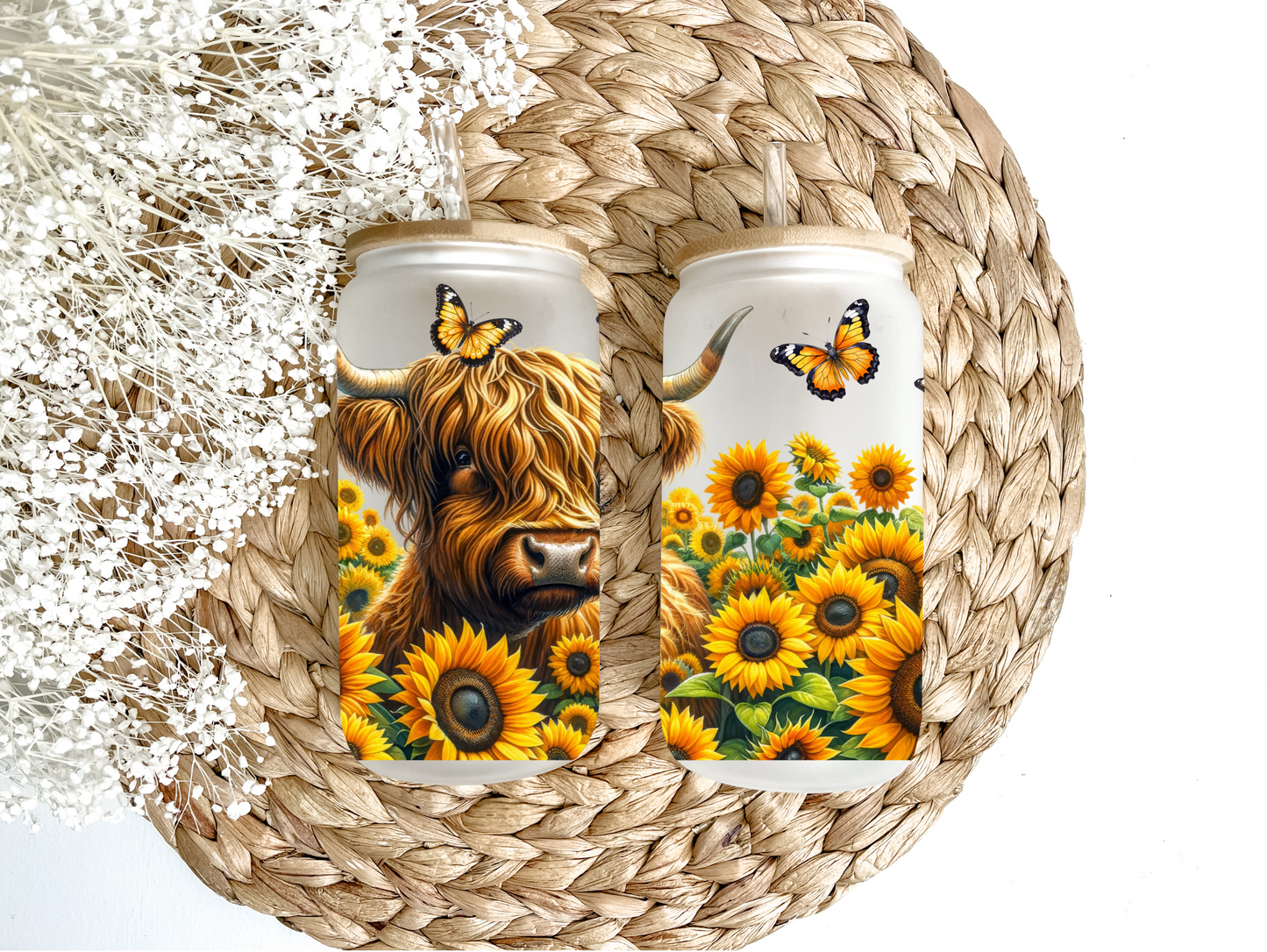 Highland Cow Sunflower Fields Glass Can Tumbler