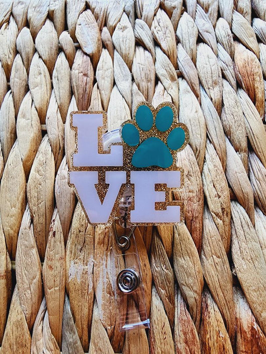 Love Paw Print Badge Reel (Gold)