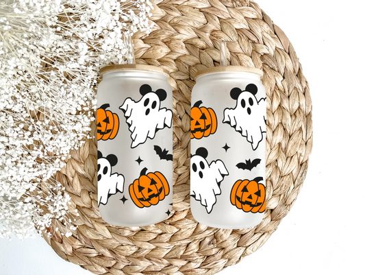 Mouse Ghosts & Pumpkins Glass Can Tumbler