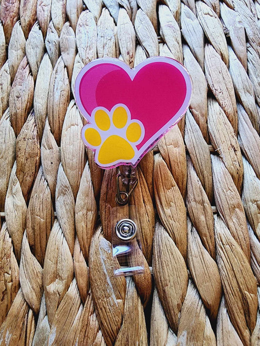 Heart & Paw Print Badge Reel