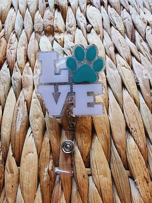 Love Paw Print Badge Reel (Silver)