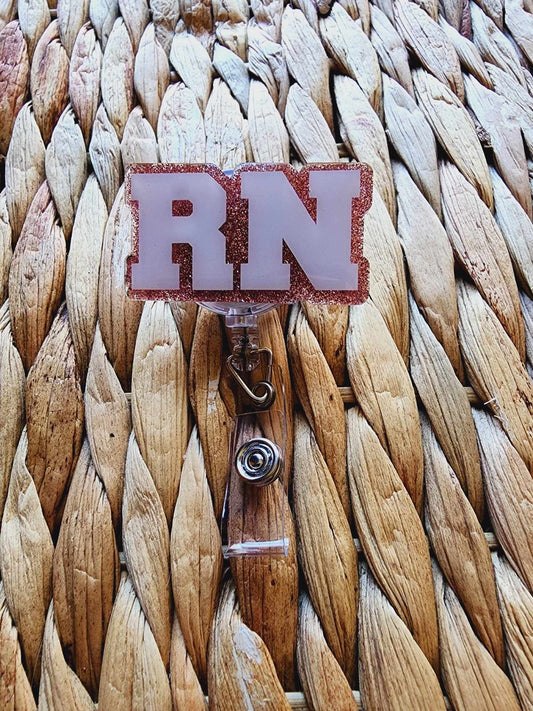 RN Registered Nurse Initials Badge Reel (Dusty Pink)