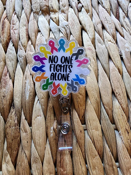 No One Fights Alone Cancer Ribbon Badge Reel