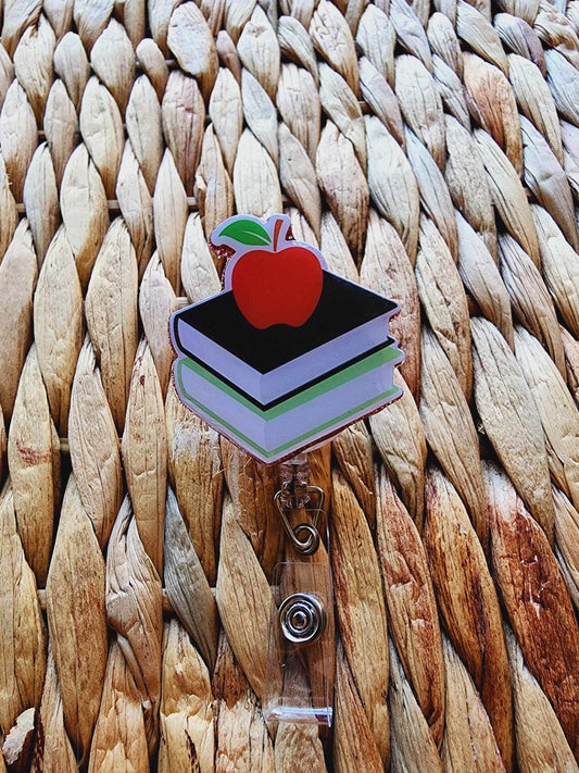 Teacher's Stacked Books Badge Reel