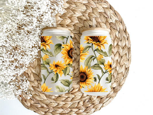 Sunflower Sunshine Glass Can Tumbler