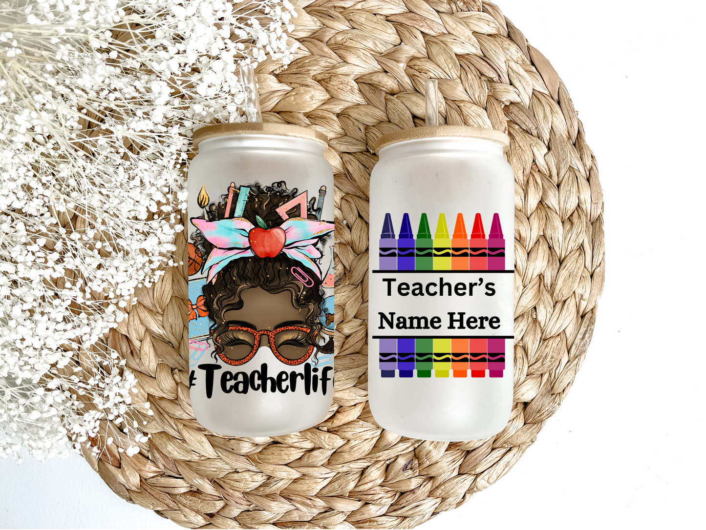 Personalized Teacher's Crayon Box Glass Can Tumbler