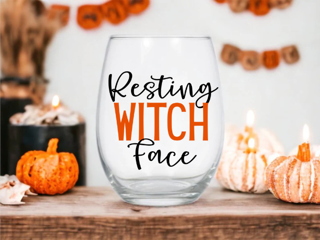 "Resting Witch Face" Stemless Wine Glass