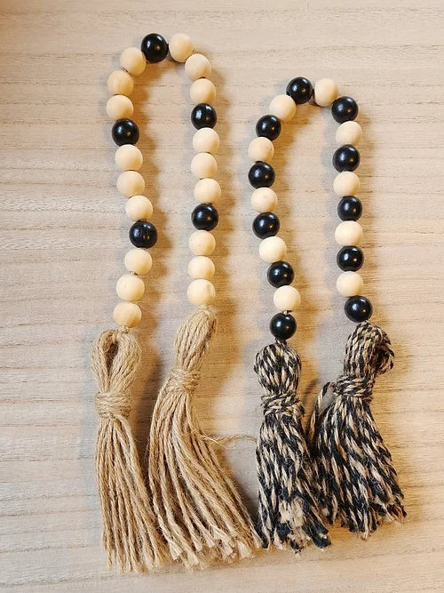 Black & Natural Wood Bead Garland