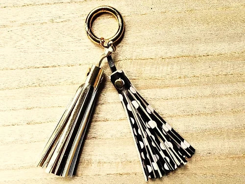 Polka Dot & Champagne Tassel Keychain