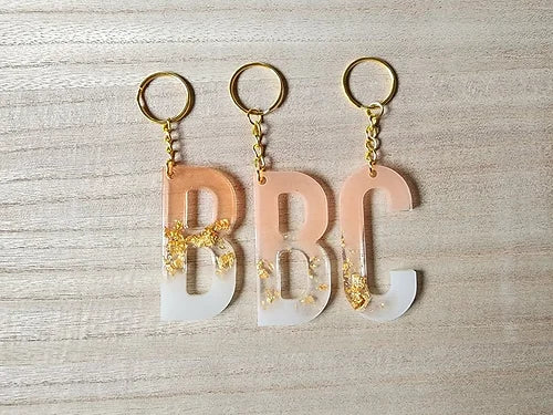 Peach, Gold & White Initial Keychain