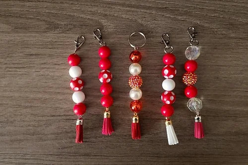 Red & White Beaded Keychain Collection