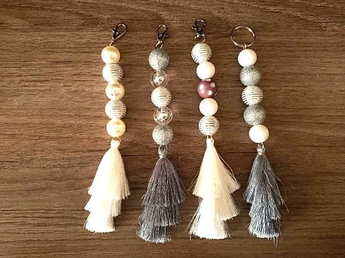 White & Silver Bead Keychain Collection